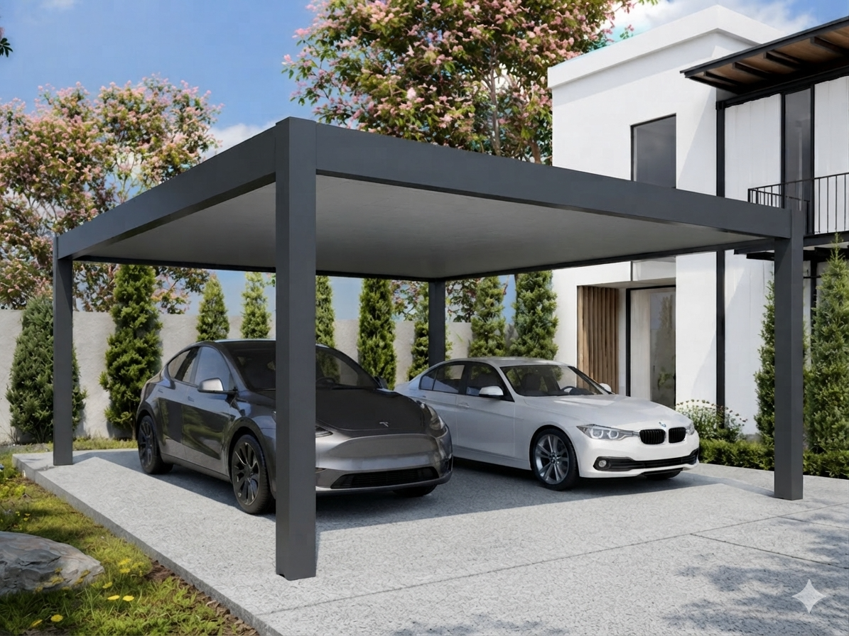 Pérgola AZULE LITE FIX utilizada como cochera