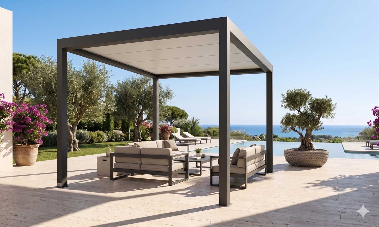 Pérgola AZULE LITE FIX en el exterior de una villa
